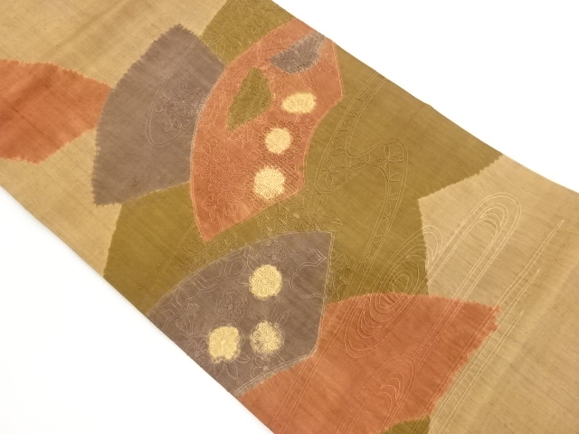 JAPANESE NAGOYA OBI / TSUMUGI / SHIBORI / EMBROIDERY / FLOWERS